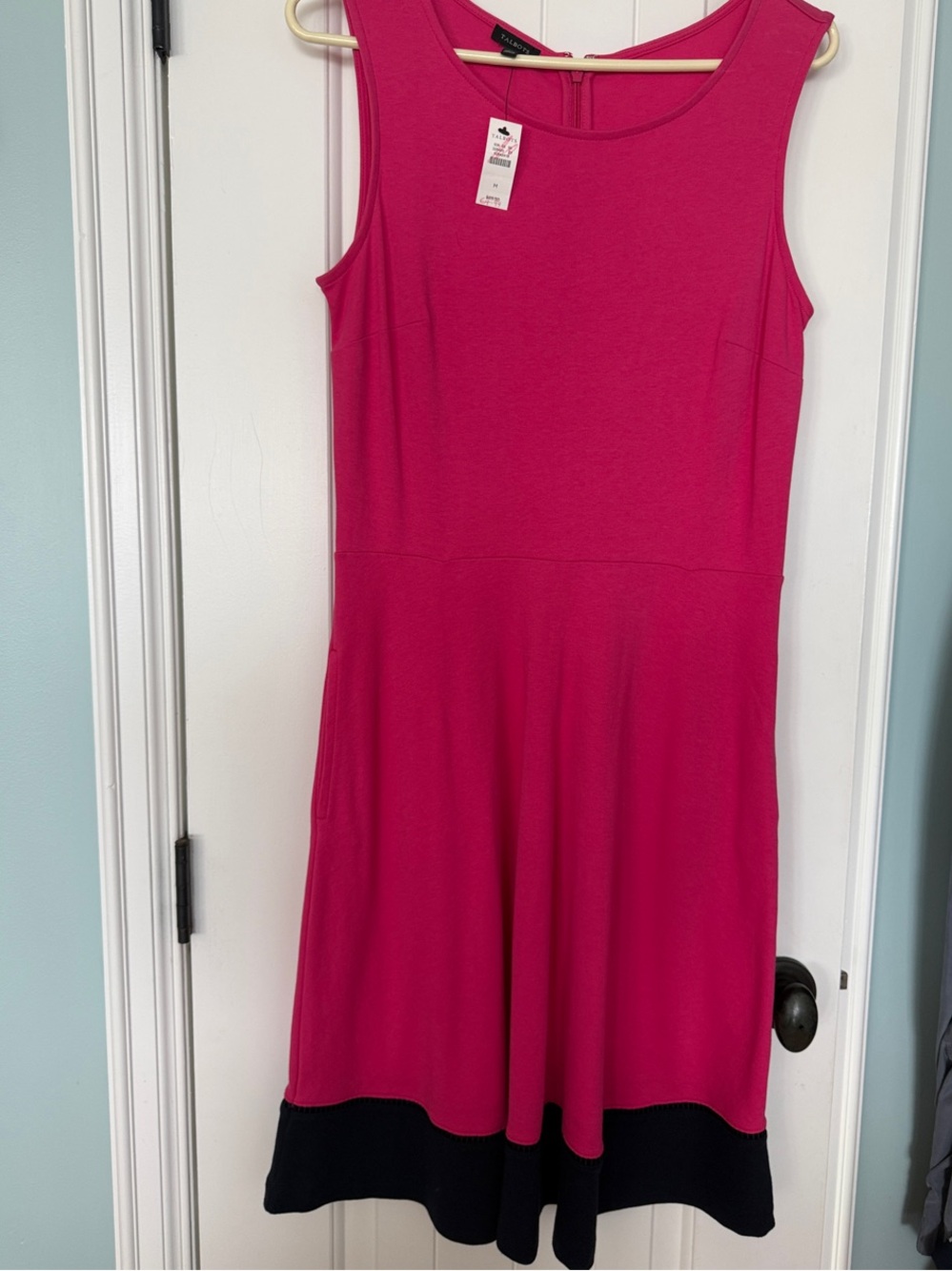 Talbots Fuchsia Sleeveless Midi Dress with Black Hem